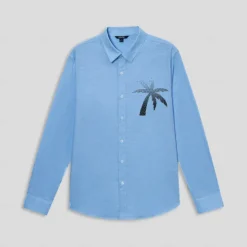 Men's Cotton Linen Shirt Palm Tree Outdoor Vacation White Blue Long Sleeve Turndown Summer Spring Clothing Apparel