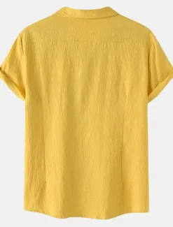 Men's Cotton Linen Shirt White Cotton Shirt Summer Shirt Casual Shirt Cuban Collar Shirt Plain Vacation Hawaiian Black White Yellow Green Short Sleeve Lapel Spring & Summer Clothing Apparel Pocket
