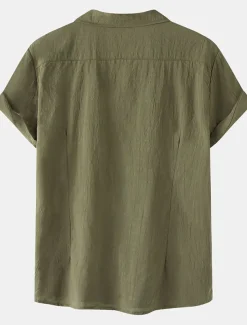 Men's Cotton Linen Shirt White Cotton Shirt Summer Shirt Casual Shirt Cuban Collar Shirt Plain Vacation Hawaiian Black White Yellow Green Short Sleeve Lapel Spring & Summer Clothing Apparel Pocket