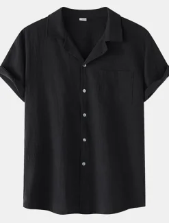Men's Cotton Linen Shirt White Cotton Shirt Summer Shirt Casual Shirt Cuban Collar Shirt Plain Vacation Hawaiian Black White Yellow Green Short Sleeve Lapel Spring & Summer Clothing Apparel Pocket