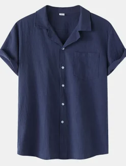 Men's Cotton Linen Shirt White Cotton Shirt Summer Shirt Casual Shirt Cuban Collar Shirt Plain Vacation Hawaiian Black White Yellow Green Short Sleeve Lapel Spring & Summer Clothing Apparel Pocket