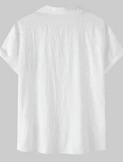 Men's Cotton Linen Shirt White Cotton Shirt Summer Shirt Casual Shirt Cuban Collar Shirt Plain Vacation Hawaiian Black White Yellow Green Short Sleeve Lapel Spring & Summer Clothing Apparel Pocket