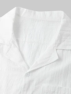 Men's Cotton Linen Shirt White Cotton Shirt Summer Shirt Casual Shirt Cuban Collar Shirt Plain Vacation Hawaiian Black White Yellow Green Short Sleeve Lapel Spring & Summer Clothing Apparel Pocket