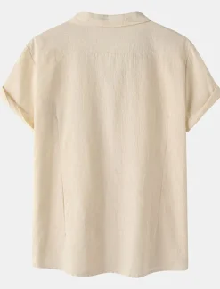 Men's Cotton Linen Shirt White Cotton Shirt Summer Shirt Casual Shirt Cuban Collar Shirt Plain Vacation Hawaiian Black White Yellow Green Short Sleeve Lapel Spring & Summer Clothing Apparel Pocket