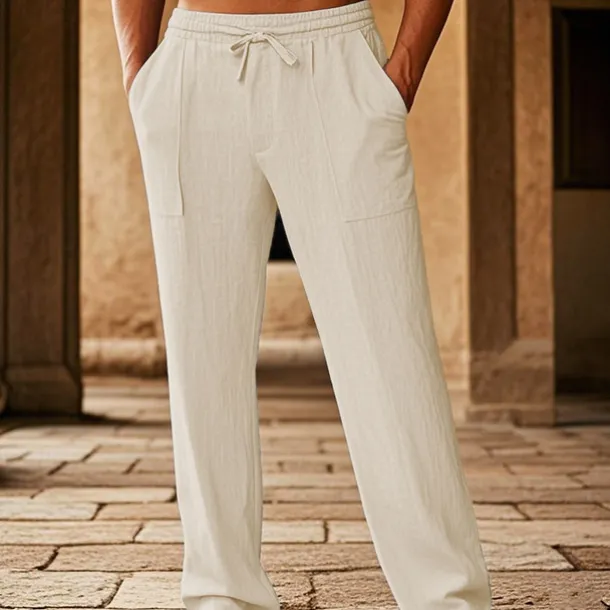 Men's Cotton Pants Pocket Drawstring Elastic Waist Plain Comfort Breathable Vacation Hawaiian Boho Black White