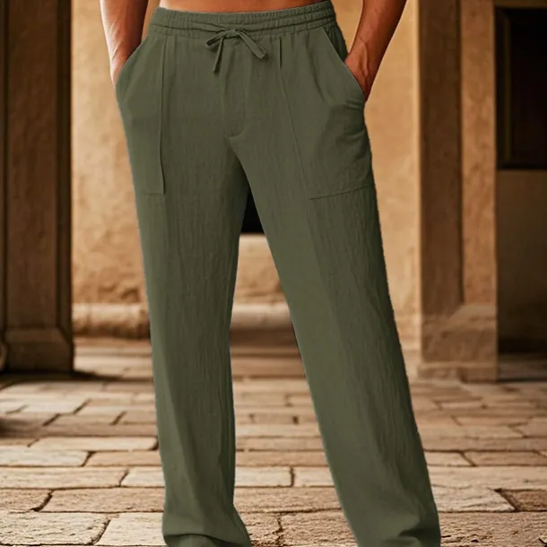 Men's Cotton Pants Pocket Drawstring Elastic Waist Plain Comfort Breathable Vacation Hawaiian Boho Black White