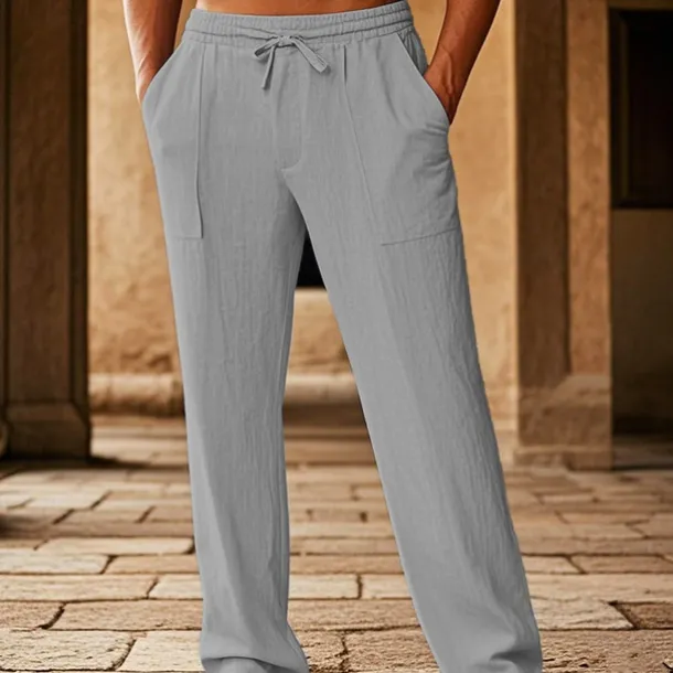 Men's Cotton Pants Pocket Drawstring Elastic Waist Plain Comfort Breathable Vacation Hawaiian Boho Black White