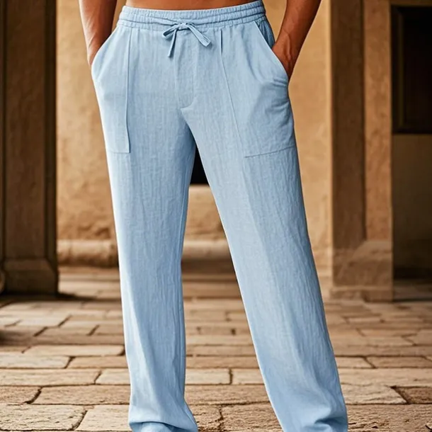 Men's Cotton Pants Pocket Drawstring Elastic Waist Plain Comfort Breathable Vacation Hawaiian Boho Black White