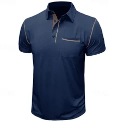 Men's Cotton Polo Shirt Golf Shirt Work Casual Lapel Short Sleeve Basic Modern Color Block Patchwork Button Spring & Summer Regular Fit Army Green Lake blue Forest Green Black White Burgundy Cotton