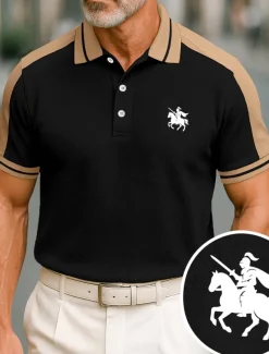 Men's Cotton Polo Shirt Golf Shirt Business Lapel Short Sleeve Fashion Basic Color Block Patchwork Embroidered Summer claret Black Green ash-colored Deep Blue Light Blue Cotton Polo Shirt