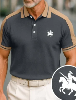 Men's Cotton Polo Shirt Golf Shirt Business Lapel Short Sleeve Fashion Basic Color Block Patchwork Embroidered Summer claret Black Green ash-colored Deep Blue Light Blue Cotton Polo Shirt