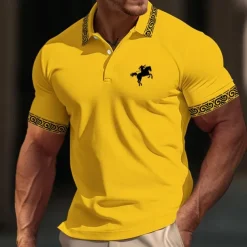 Men's Cotton Polo Shirt Golf Shirt Casual Sports Ribbed Polo Collar Short Sleeve Fashion Basic Color Block Patchwork Embroidered Summer Regular Fit Black White Yellow Gray Cotton Polo Shirt