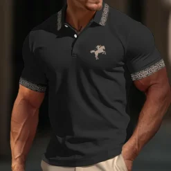 Men's Cotton Polo Shirt Golf Shirt Casual Sports Ribbed Polo Collar Short Sleeve Fashion Basic Color Block Patchwork Embroidered Summer Regular Fit Black White Yellow Gray Cotton Polo Shirt