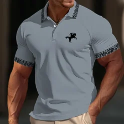 Men's Cotton Polo Shirt Golf Shirt Casual Sports Ribbed Polo Collar Short Sleeve Fashion Basic Color Block Patchwork Embroidered Summer Regular Fit Black White Yellow Gray Cotton Polo Shirt