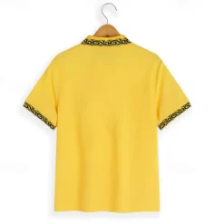 Men's Cotton Polo Shirt Golf Shirt Casual Sports Ribbed Polo Collar Short Sleeve Fashion Basic Color Block Patchwork Embroidered Summer Regular Fit Black White Yellow Gray Cotton Polo Shirt