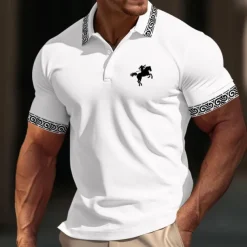 Men's Cotton Polo Shirt Golf Shirt Casual Sports Ribbed Polo Collar Short Sleeve Fashion Basic Color Block Patchwork Embroidered Summer Regular Fit Black White Yellow Gray Cotton Polo Shirt