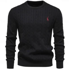Men's Cotton Pullover Sweater Jumper Knit Embroidery Deer Crew Neck Knitwear Elegant Christmas Outdoor Clothing Apparel Fall Winter Black White S M L