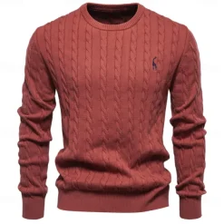 Men's Cotton Pullover Sweater Jumper Knit Embroidery Deer Crew Neck Knitwear Elegant Christmas Outdoor Clothing Apparel Fall Winter Black White S M L