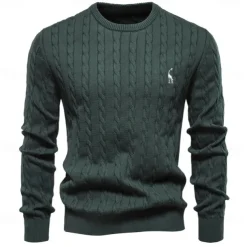 Men's Cotton Pullover Sweater Jumper Knit Embroidery Deer Crew Neck Knitwear Elegant Christmas Outdoor Clothing Apparel Fall Winter Black White S M L