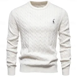 Men's Cotton Pullover Sweater Jumper Knit Embroidery Deer Crew Neck Knitwear Elegant Christmas Outdoor Clothing Apparel Fall Winter Black White S M L