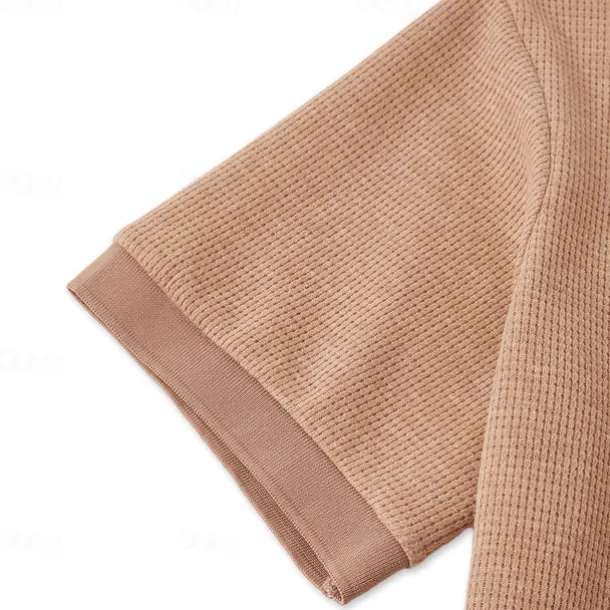 Men's Cotton Waffle Polo Shirts Golf Shirt Casual Holiday Lapel Ribbed Polo Collar Short Sleeve Fashion Basic Plain Buttons Soft Summer Spring Regular Fit White Yellow Green Gray Waffle Polo