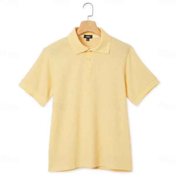 Men's Cotton Waffle Polo Shirts Golf Shirt Casual Holiday Lapel Ribbed Polo Collar Short Sleeve Fashion Basic Plain Buttons Soft Summer Spring Regular Fit White Yellow Green Gray Waffle Polo