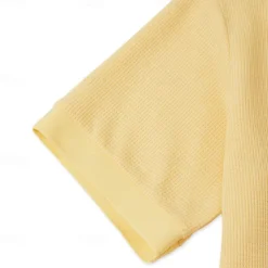 Men's Cotton Waffle Polo Shirts Golf Shirt Casual Holiday Lapel Ribbed Polo Collar Short Sleeve Fashion Basic Plain Buttons Soft Summer Spring Regular Fit White Yellow Green Gray Waffle Polo