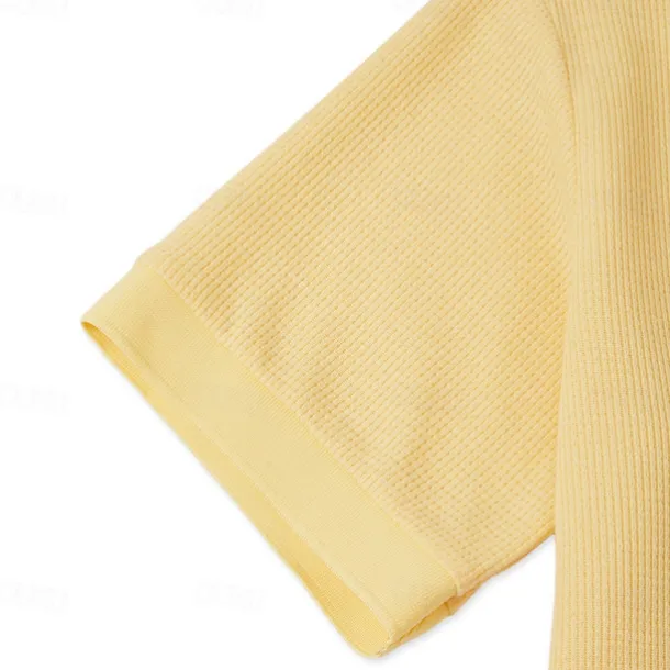 Men's Cotton Waffle Polo Shirts Golf Shirt Casual Holiday Lapel Ribbed Polo Collar Short Sleeve Fashion Basic Plain Buttons Soft Summer Spring Regular Fit White Yellow Green Gray Waffle Polo