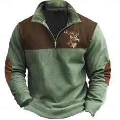 Men's Cow Hunting Sweatshirts Quarter Zip Sweatshirt Long Sleeve Sweatshirt Half Zip Vintage Retro Western Cowboy 3D Printing Hunting Half Zip Winter Spring & Fall