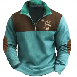 Men's Cow Hunting Sweatshirts Quarter Zip Sweatshirt Long Sleeve Sweatshirt Half Zip Vintage Retro Western Cowboy 3D Printing Hunting Half Zip Winter Spring & Fall