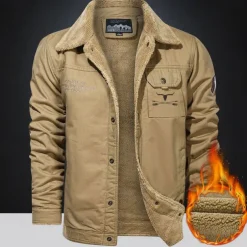 Men's Cow Print Embroidered Fleece Jacket Sherpa Trucker Jacket Work Cargo Jacket Turn-Down Collar Warm Winter Cotton Jacket Vintage Casual Going Out Coat Multi-Pockets