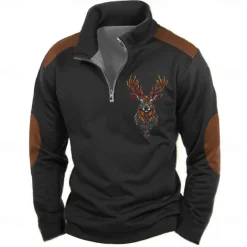 Men's Cow Print Hunting Sweatshirts Quarter Zip Sweatshirt Long Sleeve Sweatshirt Stand Collar Vintage Retro Western Cowboy 3D Printing Hunting Zipper Winter Spring & Fall