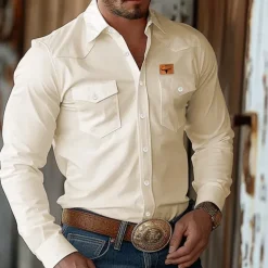 Men's Cow Print Western Shirt Button Up Shirt Cowboy Shirt Long Sleeve Western Vintage Retro Outdoor Casual Spring Fall Turndown Collared Shirts Front Two Pockets Black Pink Apricot