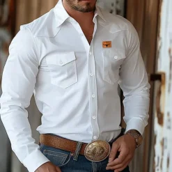 Men's Cow Print Western Shirt Button Up Shirt Cowboy Shirt Long Sleeve Western Vintage Retro Outdoor Casual Spring Fall Turndown Collared Shirts Front Two Pockets Black Pink Apricot