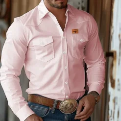 Men's Cow Print Western Shirt Button Up Shirt Cowboy Shirt Long Sleeve Western Vintage Retro Outdoor Casual Spring Fall Turndown Collared Shirts Front Two Pockets Black Pink Apricot