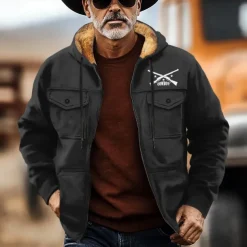 Men's Cowboy Fleece Hoodies Fashion Cool Long Sleeve Hooded Holiday Streetwear Black Brown Zipper Pocket Fall Winter Designer