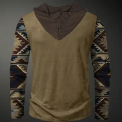 Men's Cowboy Hoodie Hoodies Sweatshirt Fashion Cool Long Sleeve Hooded Vacation Going out Streetwear Blue Brown Drawstring Fall Winter Designer