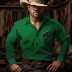 Men's Cowboy Shirt Western Shirt Cowboy Shirt Long Sleeve Vintage Western Style Outdoor Street Casual Daily Fall & Winter Turndown Buttons Print Brown Green