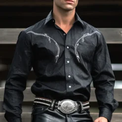 Men's Cowboy Shirt Western Shirt Cowboy Shirt Long Sleeve Western Style Outdoor Street Casual Daily Fall & Winter Turndown Buttons Print Black Brown