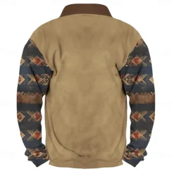 Men's Cowboy Sweatshirt Quarter Zip Sweatshirt Long Sleeve Sweatshirt Stand Collar Quarter Zip Casual Vintage Retro 3D Print Vacation Going out Streetwear Half Zip Fall Winter