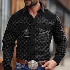 Men's Cowboy Western Shirt Button Up Shirt Cowboy Shirt Long Sleeve Vintage Western Daily Holiday Fall Winter Spring & Summer Turndown Collared Shirts 3D Print Black