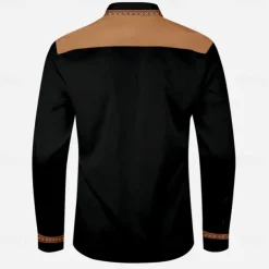 Men's Cowboy Western Shirt Button Up Shirt Cowboy Shirt Long Sleeve Vintage Western Daily Holiday Fall Winter Spring & Summer Turndown Collared Shirts 3D Print Black