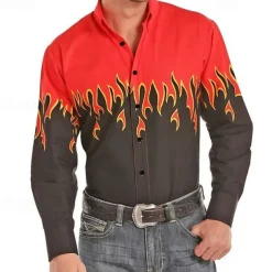 Men's Cowboy Western Shirt Button Up Shirt Cowboy Shirt Long Sleeve Fashion Designer Western Daily Fall & Winter Turndown Collared Shirts 3D Print Front Pocket Red Purple Brown Green Blue+Blue