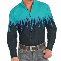 Men's Cowboy Western Shirt Button Up Shirt Cowboy Shirt Long Sleeve Fashion Designer Western Daily Fall & Winter Turndown Collared Shirts 3D Print Front Pocket Red Purple Brown Green Blue+Blue