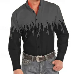 Men's Cowboy Western Shirt Button Up Shirt Cowboy Shirt Long Sleeve Fashion Designer Western Daily Fall & Winter Turndown Collared Shirts 3D Print Front Pocket Red Purple Brown Green Blue+Blue