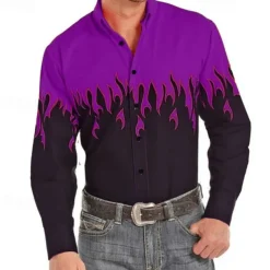 Men's Cowboy Western Shirt Button Up Shirt Cowboy Shirt Long Sleeve Fashion Designer Western Daily Fall & Winter Turndown Collared Shirts 3D Print Front Pocket Red Purple Brown Green Blue+Blue