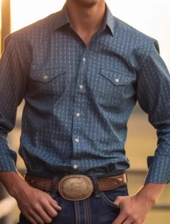 Men's Cowboy Western Shirt Button Up Shirt Cowboy Shirt Long Sleeve Vintage Western Style Daily Wear Spring Fall & Winter Turndown Collared Shirts 3D Print Front Pocket Yellow Blue Khaki