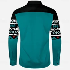 Men's Cowboy Western Shirt Button Up Shirt Cowboy Shirt Long Sleeve Vintage Western Daily Holiday Fall Winter Spring & Summer Turndown Collared Shirts 3D Print Dark Navy