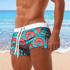 Men's Crab Shrimp Swim Trunks Swim Shorts Board Shorts Mid Waist 3D Print Hawaiian Surfing Holiday Beach Drawstring with Mesh lining Elastic Waist Designer Clothing Apparel