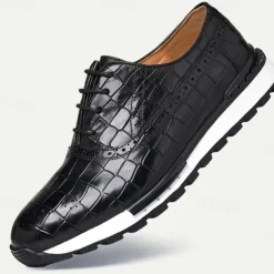 Men's Crocodile Pattern Leather Lace-Up Casual Shoes - Comfortable Oxford Sneakers for Everyday Wear